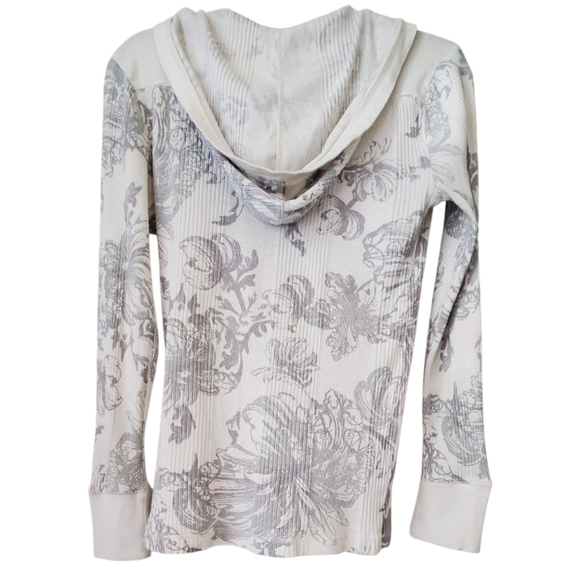 Calvin Klein Cream & Gray Long Sleeve Graphic Floral T-shirt With Hood Size L - Picture 2 of 5
